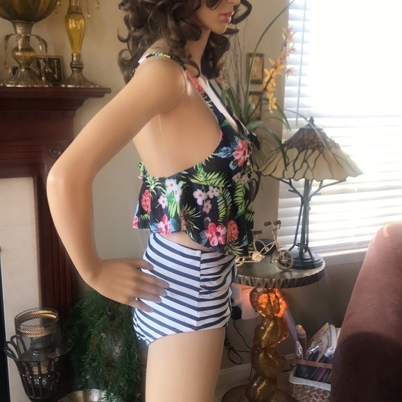 Brand New Two-Piece High-Waisted Tropical Swimsuit - Picture 8 of 13